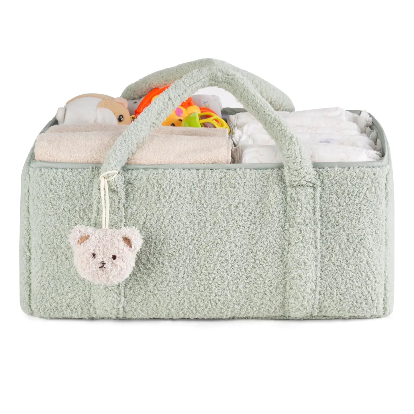 Dahey Baby Diaper Caddy Organizer with Bear Nursery Storage Basket Gifts for Newborn Shower Essentials Handle Portable Car Diaper Bag for Baby Changing Table Baby Registry Stuff Green