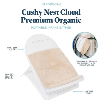 Baby Delight Cushy Nest Cloud Premium Organic Infant Bather | Baby Bath Seat | Comfortable Infant Bath Seat with Support | for Sinks and Tubs | Organic Oat