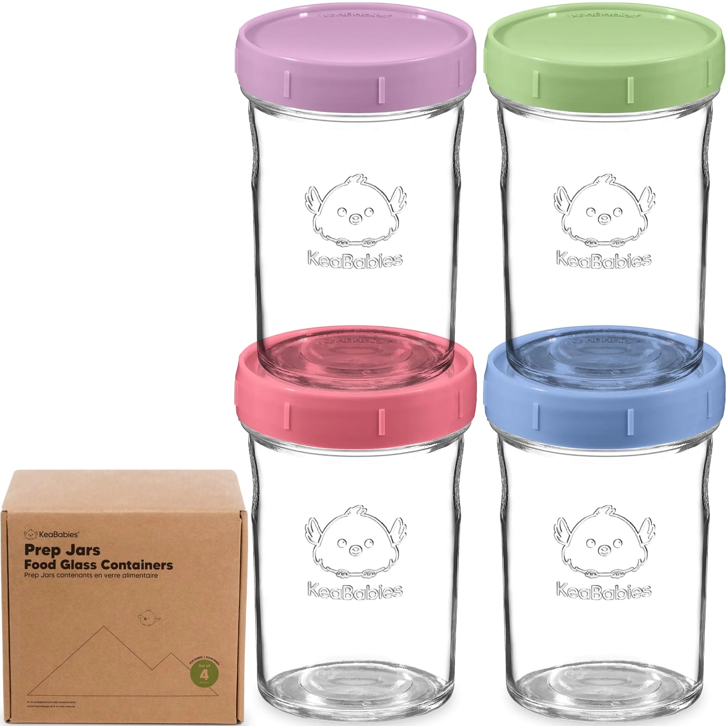 KeaBabies 4pk 8oz Glass Baby Food Containers - Leak-Proof Microwavable Small Baby Glass Jars with Lids Baby Food Storage Containers Baby Snack Containers BPA-Free Baby Food Jars (Nord)