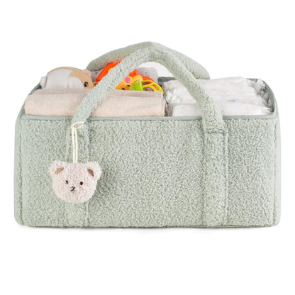 Dahey Baby Diaper Caddy Organizer with Bear Nursery Storage Basket Gifts for Newborn Shower Essentials Handle Portable Car Diaper Bag for Baby Changing Table Baby Registry Stuff Green