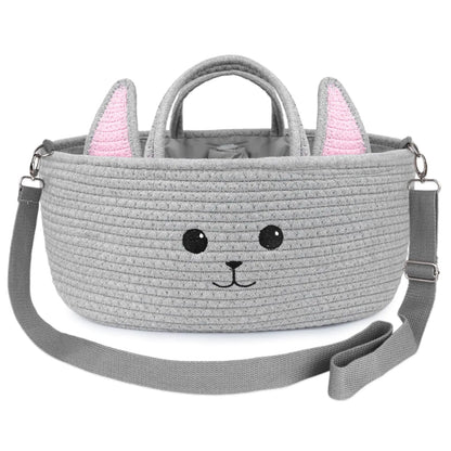 LSYDCARM Baby Diaper Caddy Organizer Cute Cat Woven Cotton Rope Nursery Storage Basket Portable Diaper Organizer for Changing Table Baby Stuff Car Travel Baby Shower Gifts for Newborn