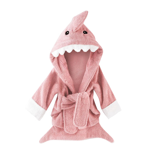Baby Aspen Pink Girls Baby Shark Hooded Towel/Newborn Terry Cotton Spa Bath Robe Baby Beach Towel | Let The Fin Begin Baby Bath Towel