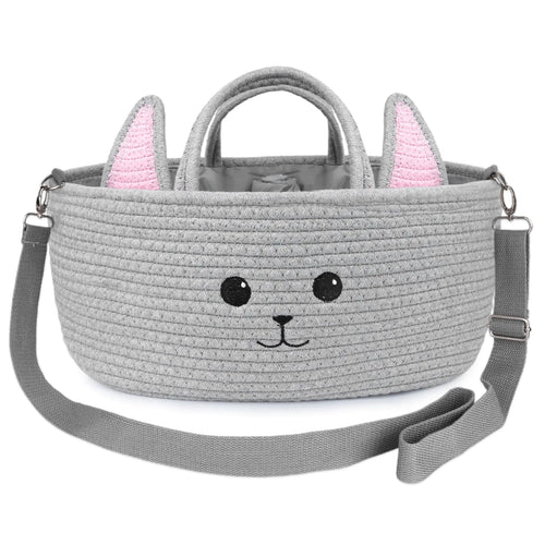 LSYDCARM Baby Diaper Caddy Organizer Cute Cat Woven Cotton Rope Nursery Storage Basket Portable Diaper Organizer for Changing Table Baby Stuff Car Travel Baby Shower Gifts for Newborn